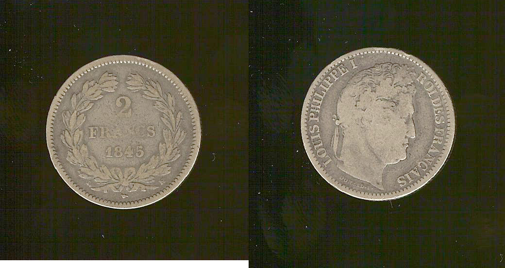 2 francs Louis Philippe 1845K aF/gF